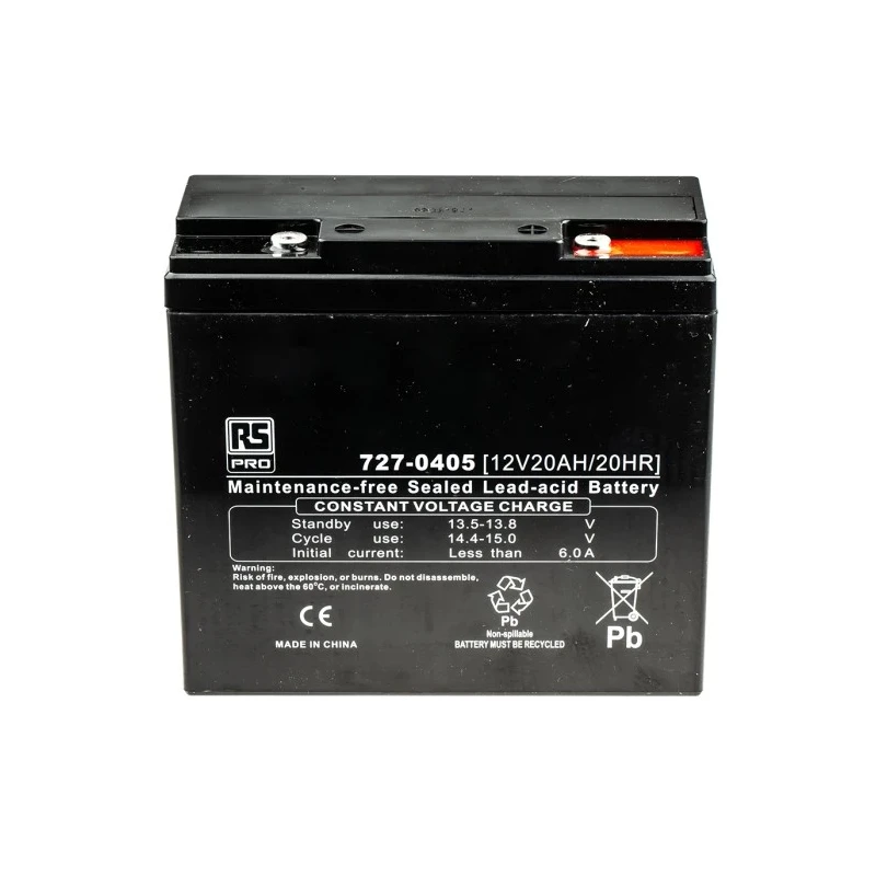 RS PRO 12 V T12 Sealed Lead Acid Battery 20 Ah AGM Rechargeable 181.5mm x 166.5mm 6.9kg 727-0405
