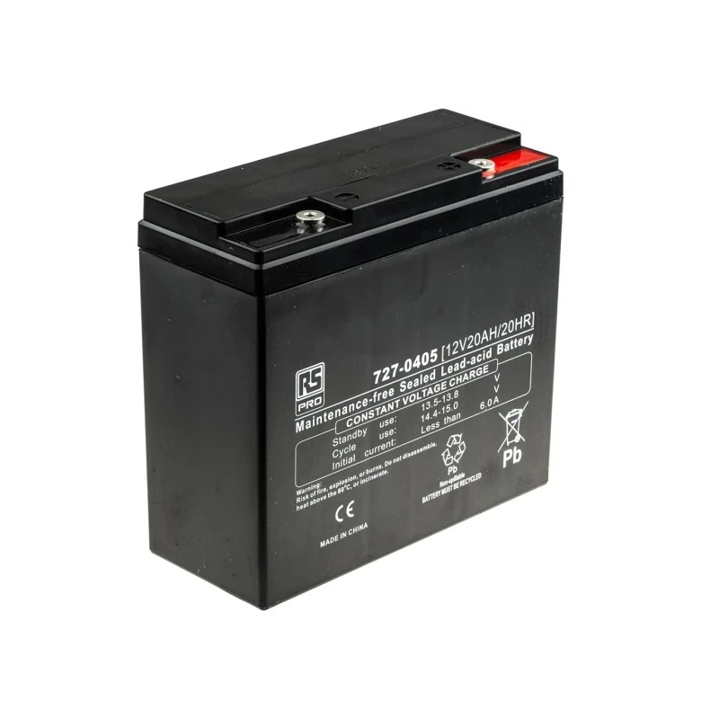 RS PRO 12 V T12 Sealed Lead Acid Battery 20 Ah AGM Rechargeable 181.5mm x 166.5mm 6.9kg 727-0405