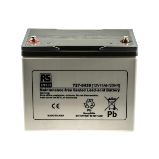 RS PRO Sealed Lead Acid Battery 12 V, T6 Termination, 75 Ah, AGM Construction, 260mm x 208mm, 22.3kg 727-0439