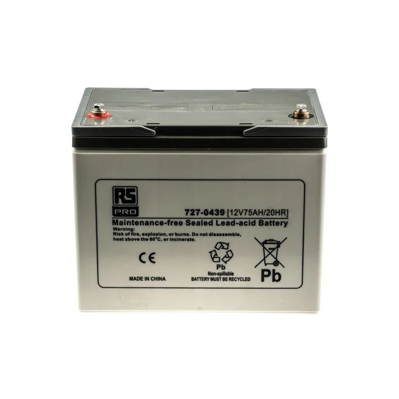 RS PRO Sealed Lead Acid Battery 12 V, T6 Termination, 75 Ah, AGM Construction, 260mm x 208mm, 22.3kg 727-0439