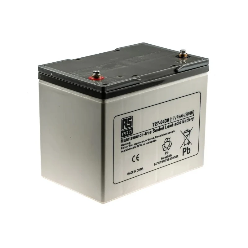 RS PRO Sealed Lead Acid Battery 12 V, T6 Termination, 75 Ah, AGM Construction, 260mm x 208mm, 22.3kg 727-0439
