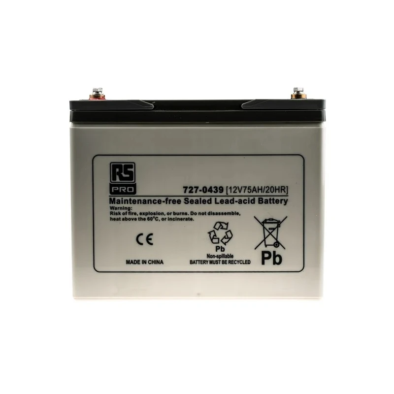 RS PRO Sealed Lead Acid Battery 12 V, T6 Termination, 75 Ah, AGM Construction, 260mm x 208mm, 22.3kg 727-0439