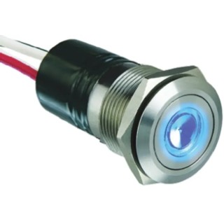 Bulgin MPI001 Series Illuminated Push Button Switch Momentary Panel Mount SPST Blue LED 19.2 mm Cutout IP66 24 V dc MPI001