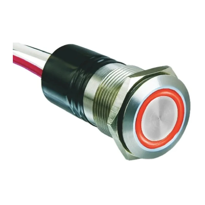 Bulgin MPI002 Series Illuminated Push Button Switch Momentary Panel Mount SPST Red LED 24 V dc MPI002