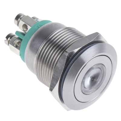 Bulgin Illuminated Push Button Switch Momentary Panel Mount 19.2 mm Cutout SPST Green LED IP66 24 V dc MPI001