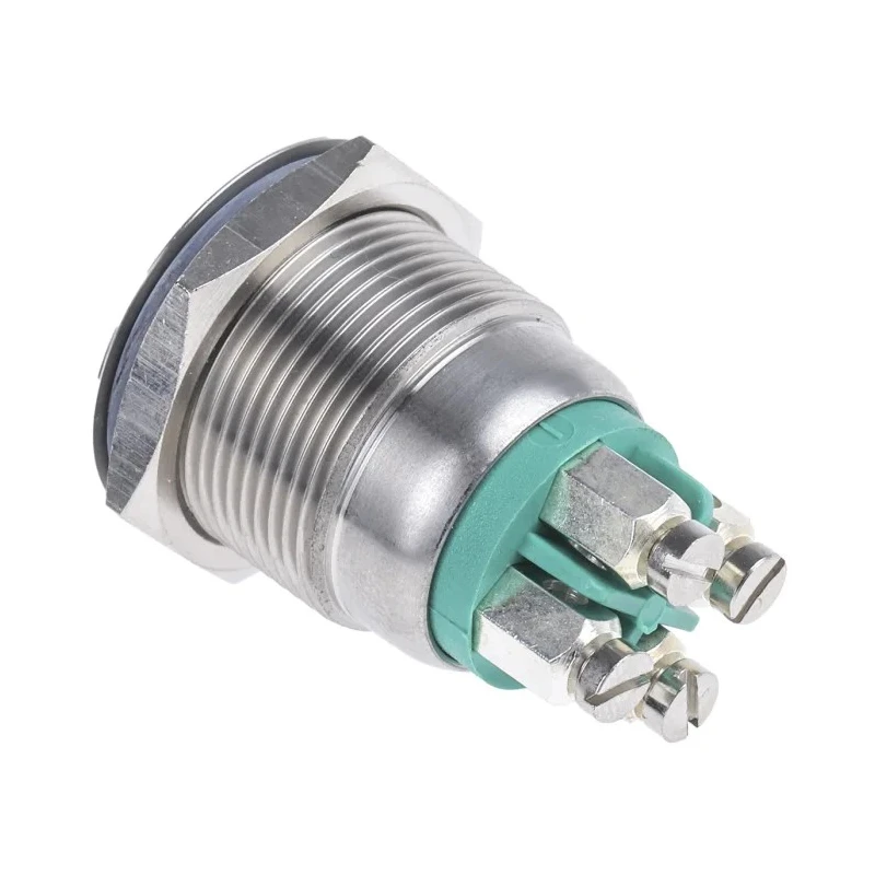 Bulgin Illuminated Push Button Switch Momentary Panel Mount 19.2 mm Cutout SPST Green LED IP66 24 V dc MPI001