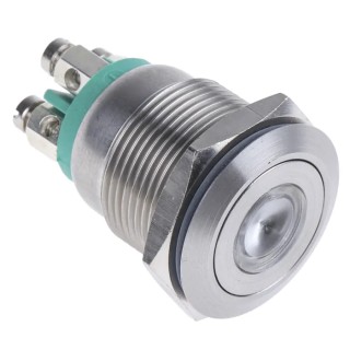 Bulgin MPI001 Series Illuminated Momentary Push Button Switch Panel Mount 19.2 mm Cutout SPST Green LED IP66 24 V dc MPI001