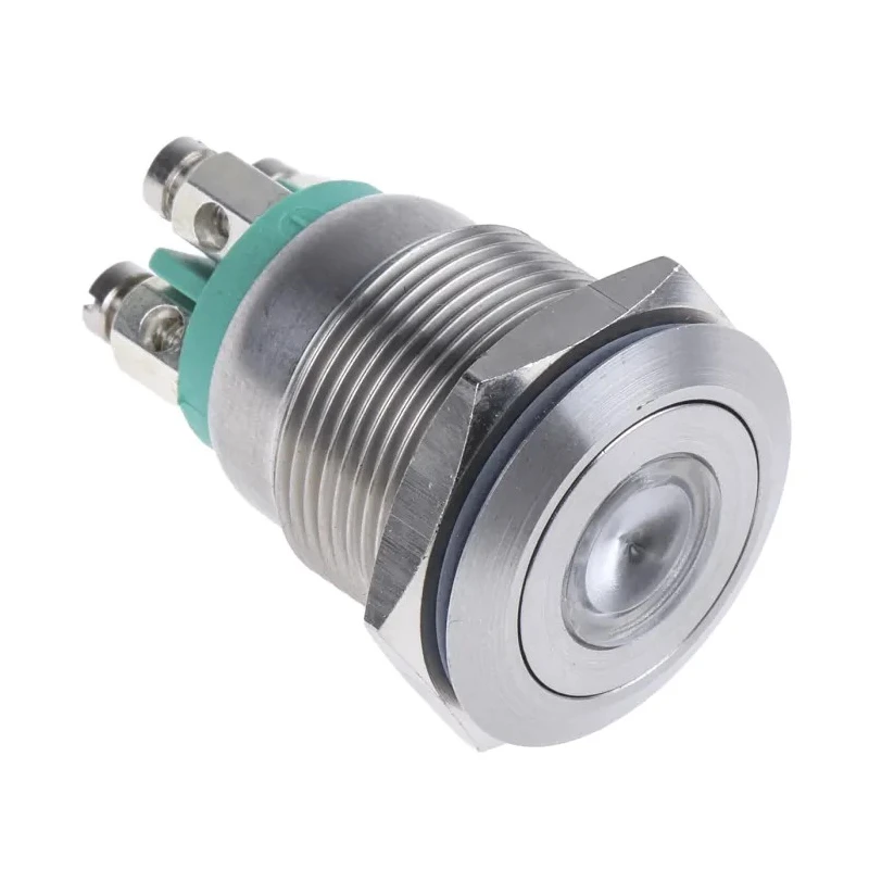 Bulgin MPI001 Series Illuminated Momentary Push Button Switch Panel Mount 19.2 mm Cutout SPST Green LED IP66 24 V dc MPI001