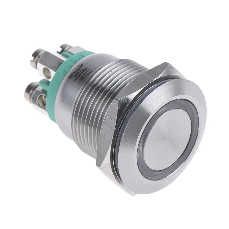 Bulgin Series Illuminated Push Button Switch, Momentary, Panel Mount, 19.2 mm Cutout, SPST, Green LED, IP66, 24 V dc MPI002