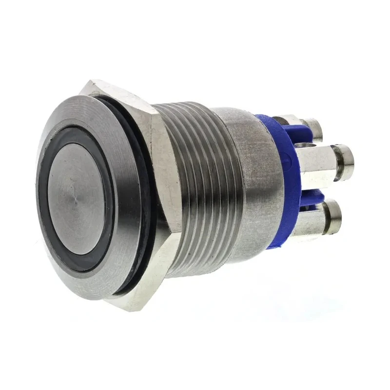 Bulgin MPI002 Series Illuminated Push Button Switch Momentary Panel Mount 19.2 mm Cutout SPST Blue LED IP66 24 V dc MPI002