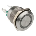 Bulgin Illuminated Momentary Push Button Switch Panel Mount 19.2 mm Cutout Green LED IP66 24 V dc MPI002