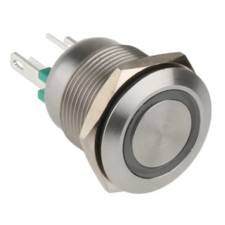 Bulgin Illuminated Momentary Push Button Switch Panel Mount 19.2 mm Cutout Green LED IP66 24 V dc MPI002
