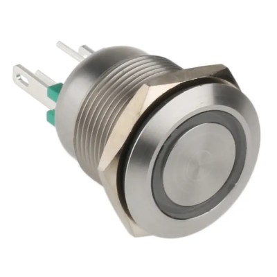 Bulgin Illuminated Momentary Push Button Switch Panel Mount 19.2 mm Cutout Green LED IP66 24 V dc MPI002