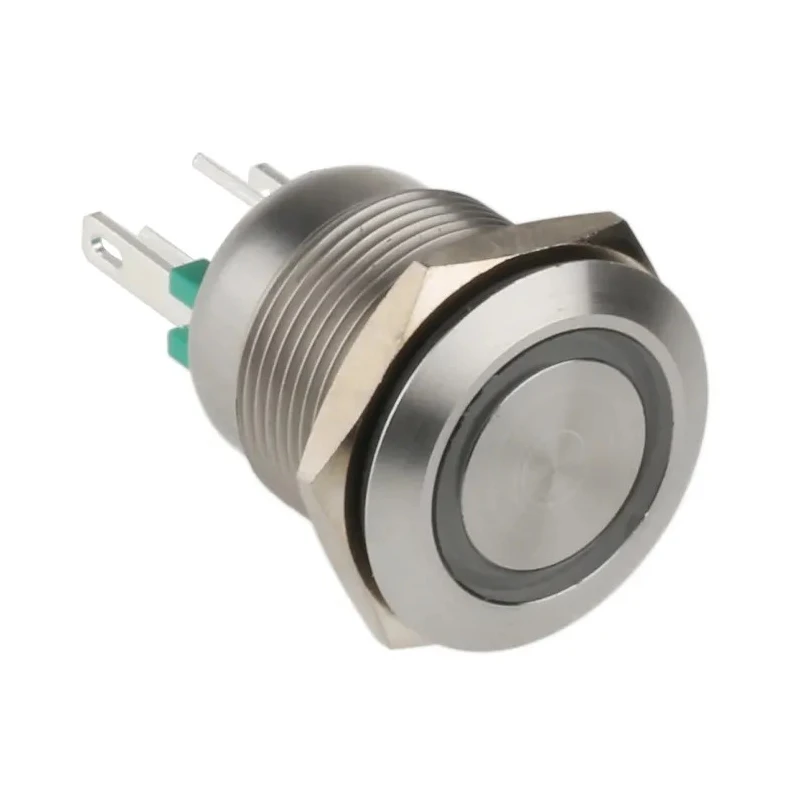 Bulgin Illuminated Momentary Push Button Switch Panel Mount 19.2 mm Cutout Green LED IP66 24 V dc MPI002