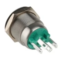 Bulgin Illuminated Momentary Push Button Switch Panel Mount 19.2 mm Cutout Green LED IP66 24 V dc MPI002