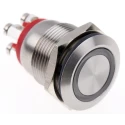 Bulgin MPI002 Series Illuminated Push Button Switch Momentary Panel 19.2 mm Cutout SPST Red LED IP66 24 V dc MPI002