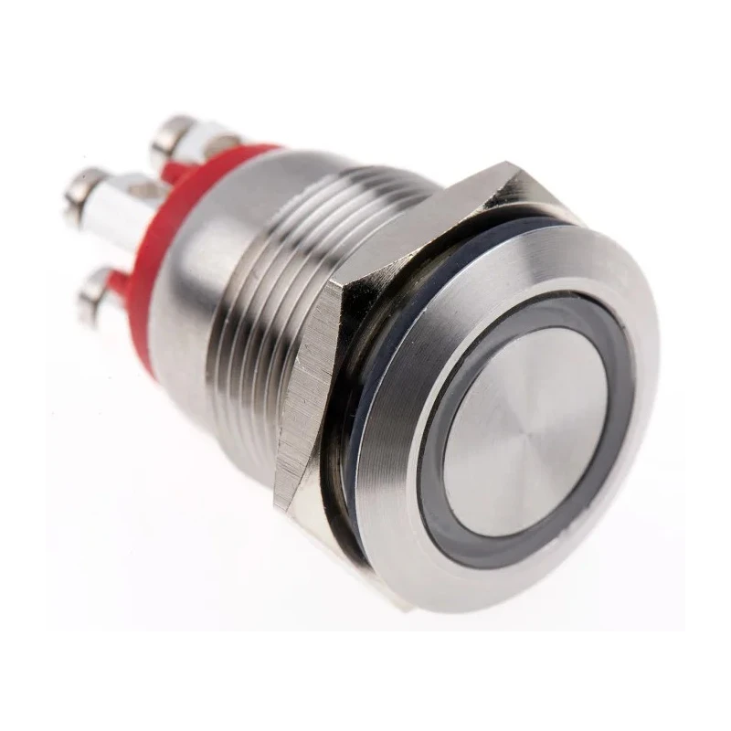 Bulgin MPI002 Series Illuminated Push Button Switch Momentary Panel 19.2 mm Cutout SPST Red LED IP66 24 V dc MPI002