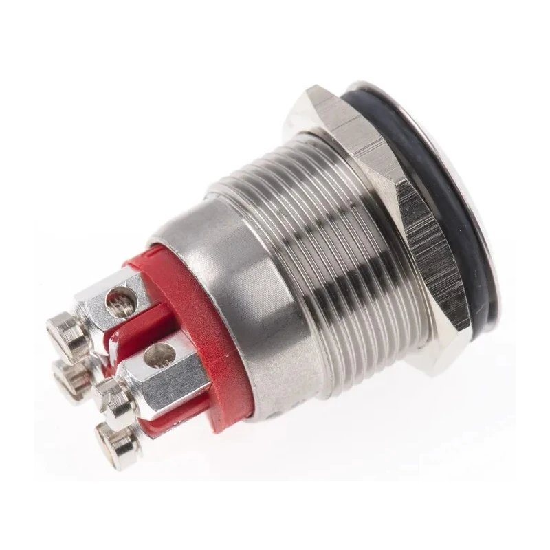 Bulgin MPI002 Series Illuminated Push Button Switch Momentary Panel 19.2 mm Cutout SPST Red LED IP66 24 V dc MPI002
