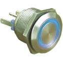 Bulgin MPI002 Series Illuminated Push Button Switch Momentary Panel Mount 19.2 mm Cutout SPST Blue LED IP66 MPI002