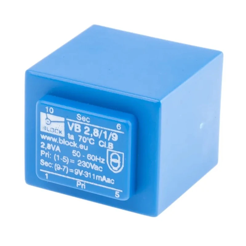 Block PCB Transformer 230 V ac 9 V ac 2.8 VA Pin Mount VB 2,8/1/9