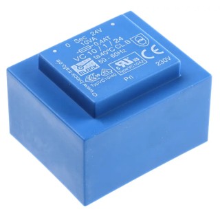 Block PCB Transformer 230 V ac Primary, 24 V ac Secondary, 10 VA Power, 1 Output, Pin Mount VC 10/1/24