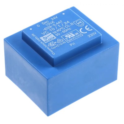 Block PCB Transformer 230 V ac Primary, 24 V ac Secondary, 10 VA Power, 1 Output, Pin Mount VC 10/1/24