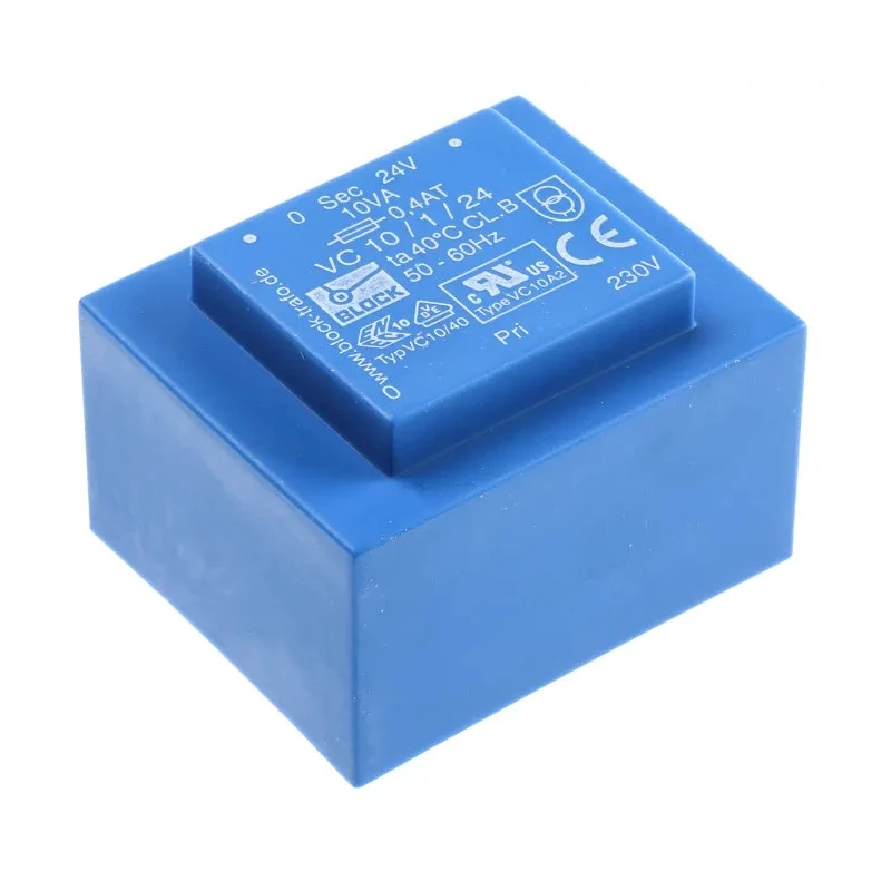 Block PCB Transformer 230 V ac Primary, 24 V ac Secondary, 10 VA Power, 1 Output, Pin Mount VC 10/1/24