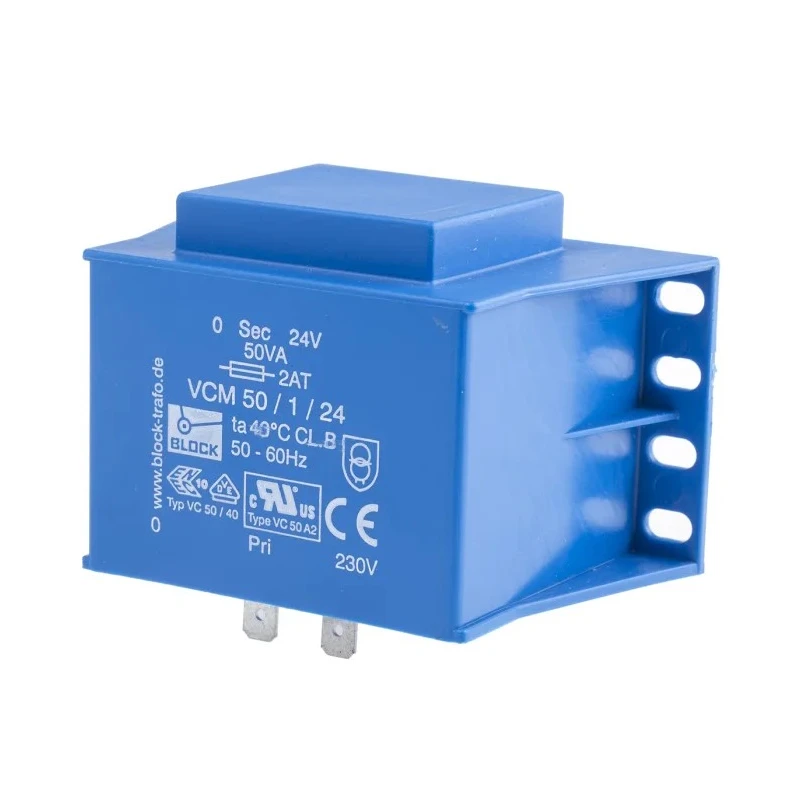 Block 24 V ac 1 Output Through Hole PCB Transformer, C-UL-US, ENEC 10 (VDE) 50 VA VCM 50/1/24