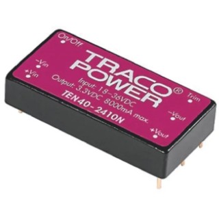 TRACOPOWER 40W Single Output DC/DC Converter, 15V DC Output, 2.67A, 9V-18V DC Input, PCB Mount, DIP Package, TEN 40-1213N