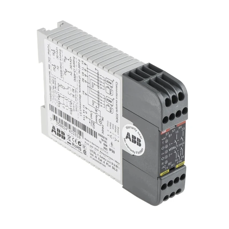 ABB Vital 24V DC Safety Relay, 2 Safety Contacts, Automatic & Manual Reset, DIN Rail Mount, IP40 2TLA020052R1000 Vital 1