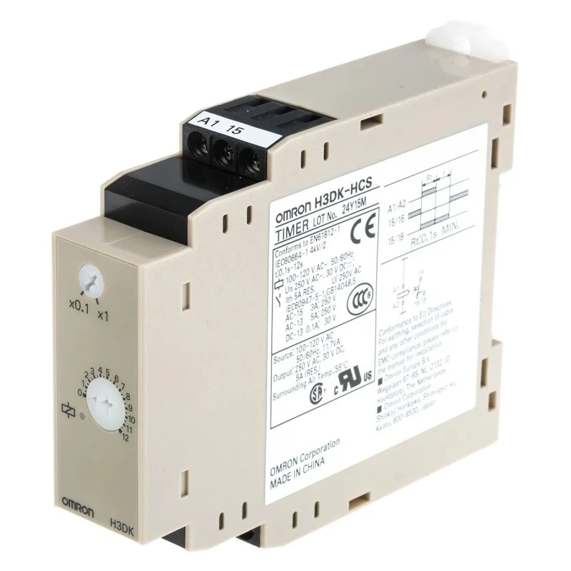 Omron DIN Rail Timer Relay 1-Contact 12 to 240 V DC, 100/120 V AC, Time Range 0.1 to 1.2 s and 1 to 12 s H3DK