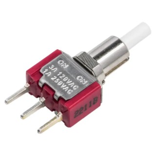 RS PRO Push Button Switch, Latching PCB Mount, 6.35 mm Cutout, SPDT Contact, Red LED, 28 V dc, 120 V ac, 3A Current 734-6798