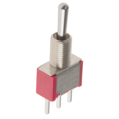 RS PRO Toggle Switch PCB Mount Momentary-Off-Momentary SPDT Through Hole Terminal 28 V dc 112 V ac 734-7141