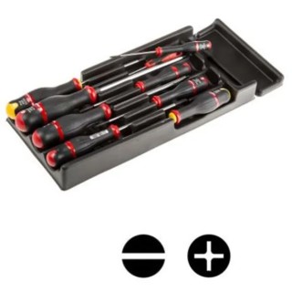 Facom Phillips Slotted Standard Screwdriver Set 8-Piece, Bi-Material Grip, Black Tipped Mat Chromed Blades MOD.AT1