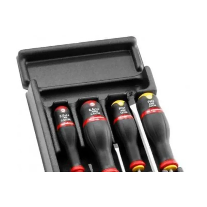 Facom Phillips Slotted Standard Screwdriver Set 8-Piece, Bi-Material Grip, Black Tipped Mat Chromed Blades MOD.AT1
