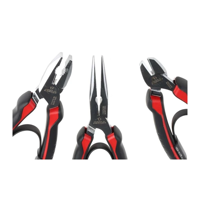 Facom 3-Piece Plier Set Combination Pliers Diagonal Cutters Half Round Long Nose MOD.CPEA0PB