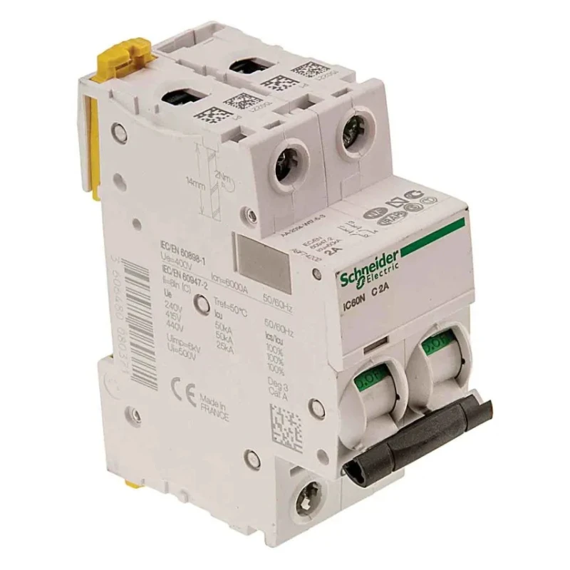 Schneider Electric Acti9 IC60N Miniature Circuit Breaker 2-Pole 1A Type C Thermal Magnetic Trip 100V-440V A9F74201