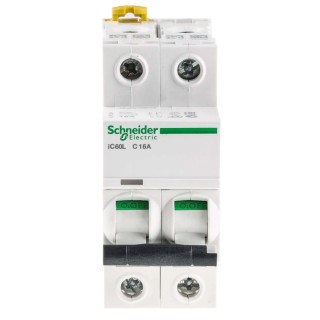 Schneider Electric Acti9 iC60L Miniature Circuit Breaker, 2-Pole, 16A, Type C, Thermal Magnetic Trip Unit A9F94216