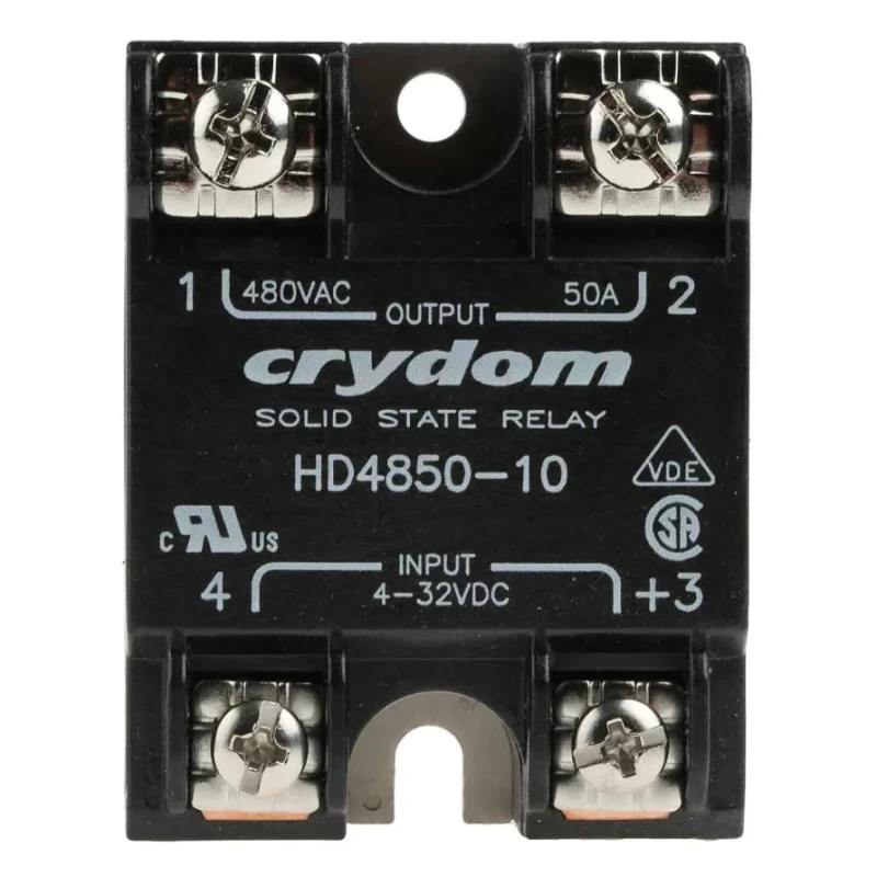 Crydom HA AND HD Series Solid State Relay, SPST SCR Output, 50 A Load, Panel Mount, 530 Vrms Load, 3-32 V DC HD4850-10