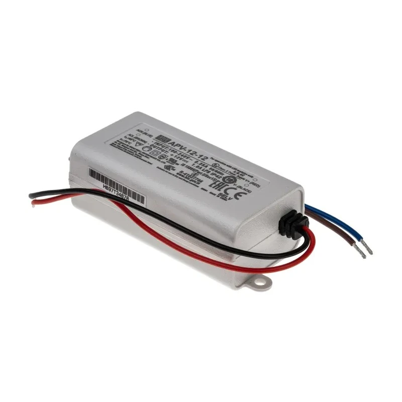 MEAN WELL IP30 1 Output LED Driver, 12V, 12W, 1A Constant Voltage AC-DC Power Supply 