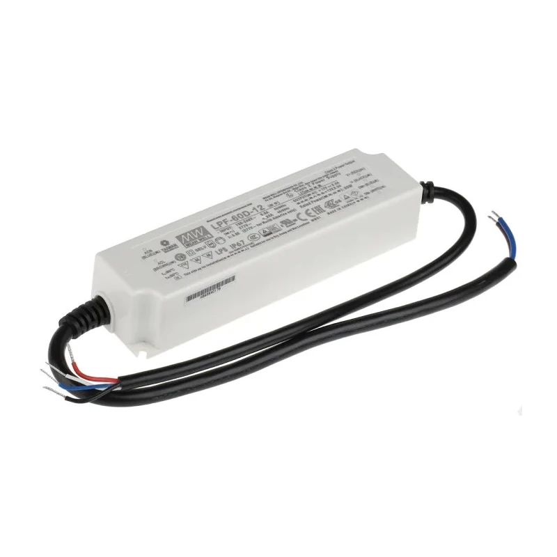 MEAN WELL Dimmable Constant Voltage IP67 LED Driver, 60W, 12V, 5A, 5 Outputs, 1 to 10 V PWM Resistance 