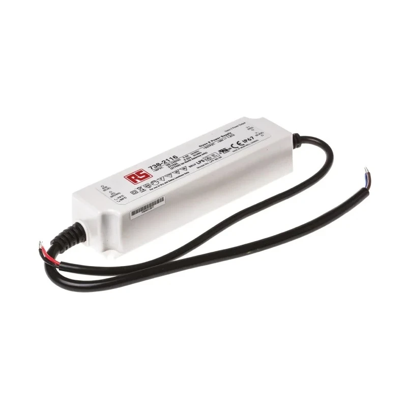 MEAN WELL IP67 Enclosed AC-DC LED Driver, 36V, 60.12 W, 1 Output, 1.67A, Screw Mount 