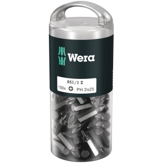 Wera Screwdriver Bit Set PH2 Tip, 1/4 in Hex Drive, Stainless Steel, 100 Pieces 05072441001