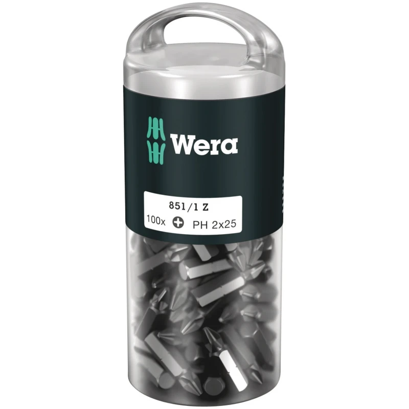 Wera Screwdriver Bit Set PH2 Tip, 1/4 in Hex Drive, Stainless Steel, 100 Pieces 05072441001