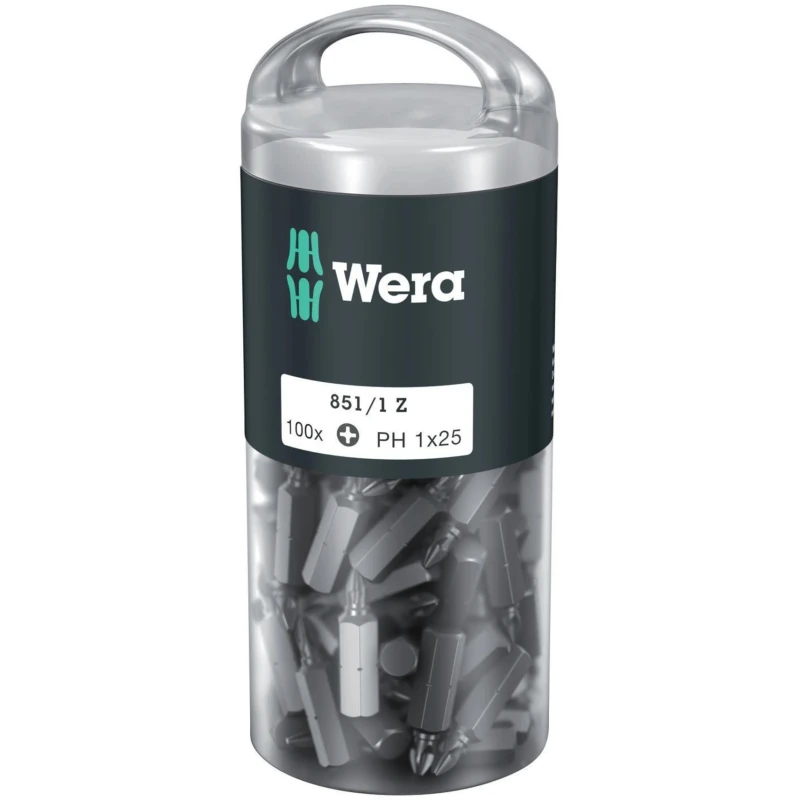 Wera Screwdriver Bit Set PH2 Tip, 1/4 in Hex Drive, Stainless Steel, 100 Pieces 05072441001