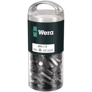Wera Screwdriver Bit, 1/4 in Hex Drive, PZ2 Tip, 25 mm Overall Length, 100-Piece 05072444001