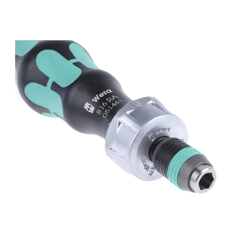 Wera 1/4 in Hex Ratchet Screwdriver, Bi-Material Handle, 150 mm Length, Reversible Switchover Ring, ESD Safe 05051461001