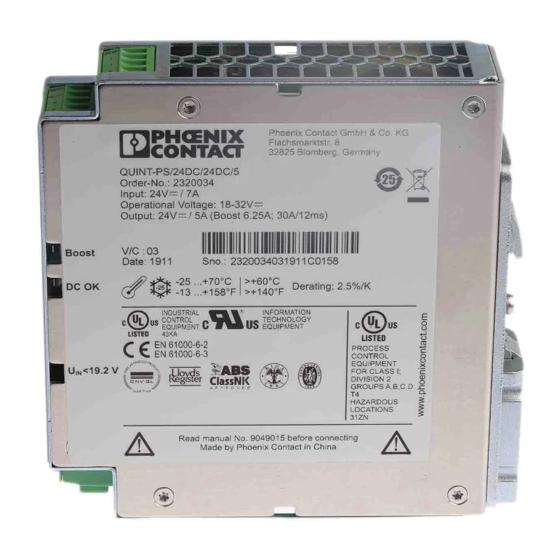 Phoenix Contact QUINT-PS/24DC/24DC/5 DC/DC Converter, 24V DC, 5A Output, 32V DC Input, 120W Power, DIN Rail Mount 2320034
