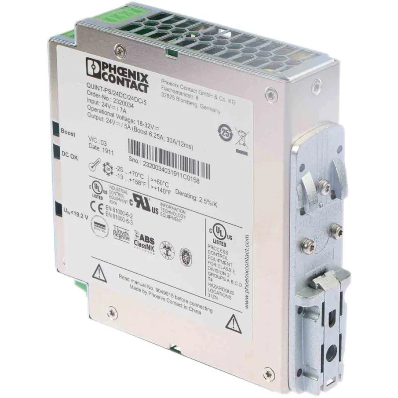 Phoenix Contact QUINT-PS/24DC/24DC/5 DC/DC Converter, 24V DC, 5A Output, 32V DC Input, 120W Power, DIN Rail Mount 2320034