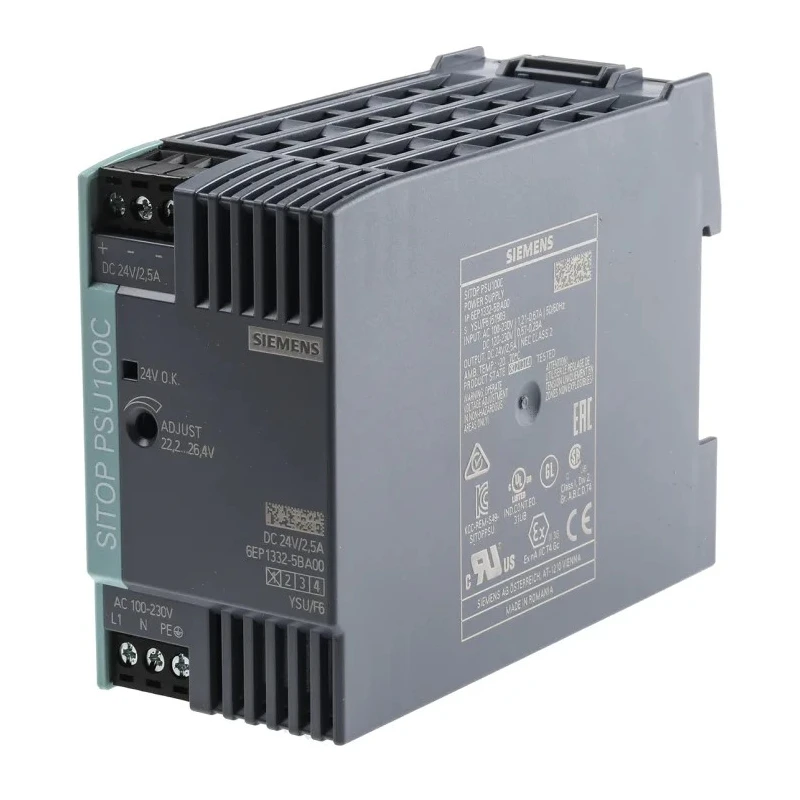 Siemens SITOP PSU100C Switched Mode DIN Rail Power Supply 1 Phase 264V AC/DC Input 24V DC 2.5A 60W PSU100C
